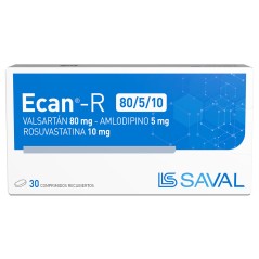 Ecan-R Valsarantan 80mg Amlodipino 5mg Rosuvastatina 10mg 30 Comprimidos Recubiertos