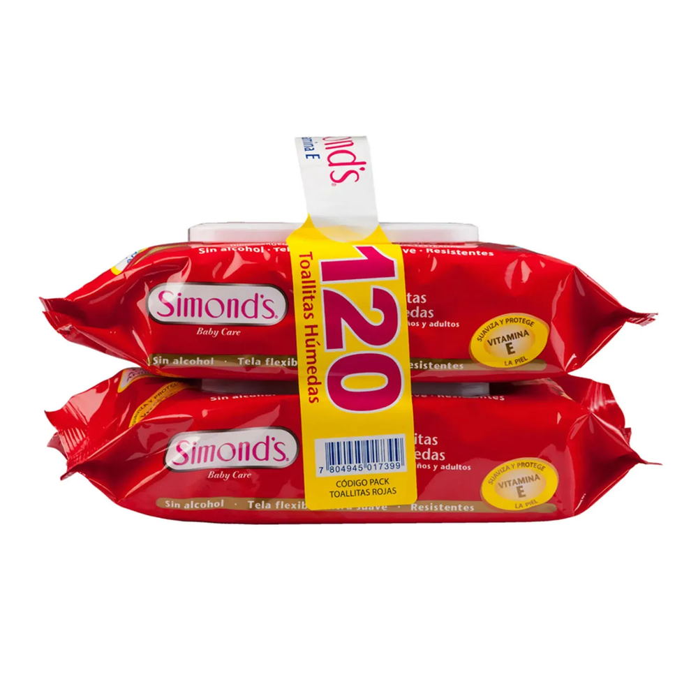 TOALLA HUMEDA PLANA ROJA VIT E 2 X 60 UNS SIMONDS