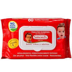 TOALLA HUMEDA PLANA ROJA VIT E X 60 UND SIMODS