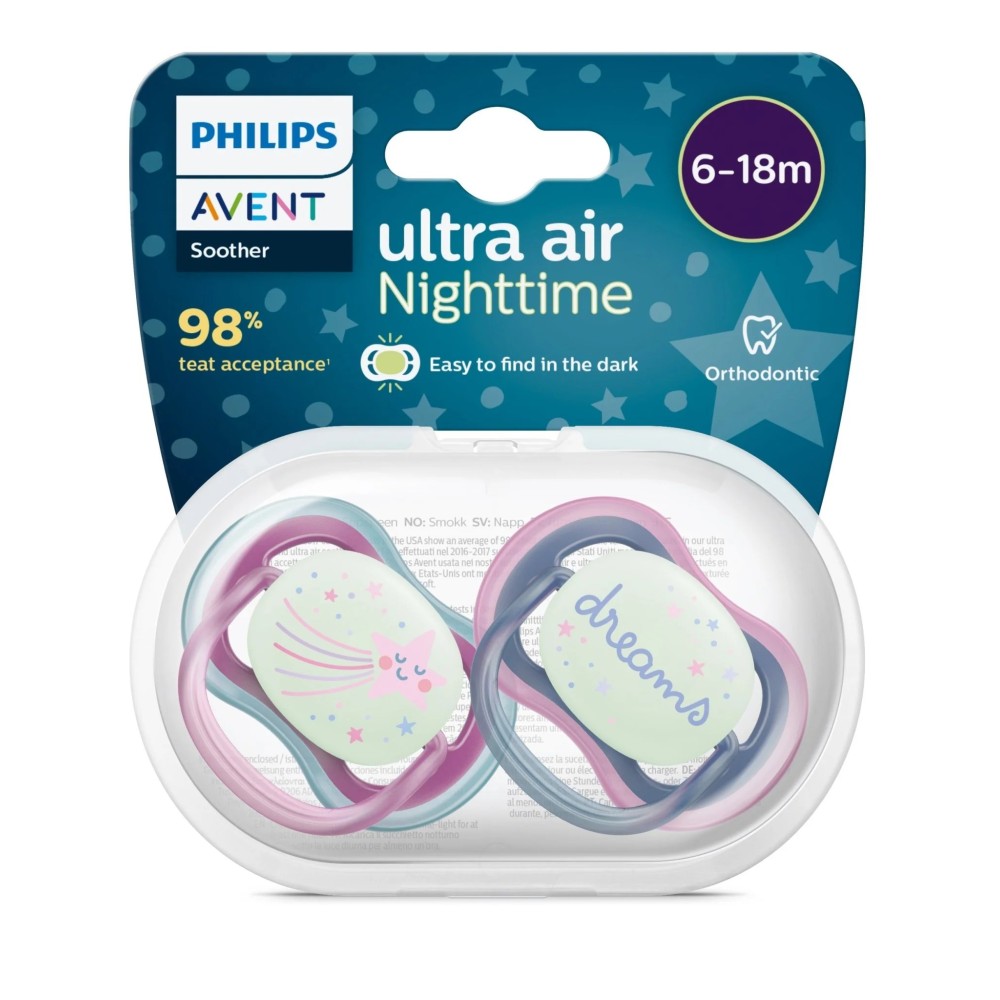 AVENT CHUPETE ULTRA AIR NIGTHTIME NIÑA 6-18 M X 2 UND