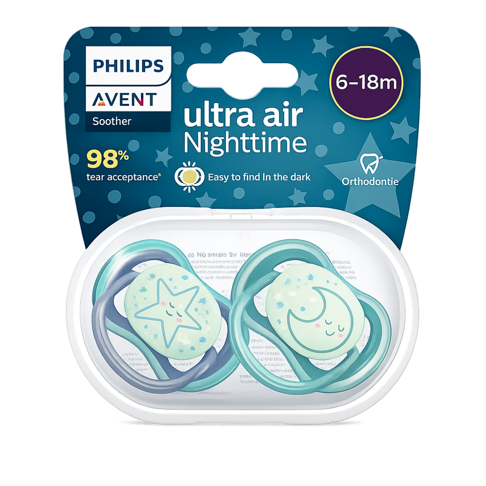 AVENT CHUPETE ULTRA AIR NIGTHTIME NIÑO 6-18 M X 2 UND