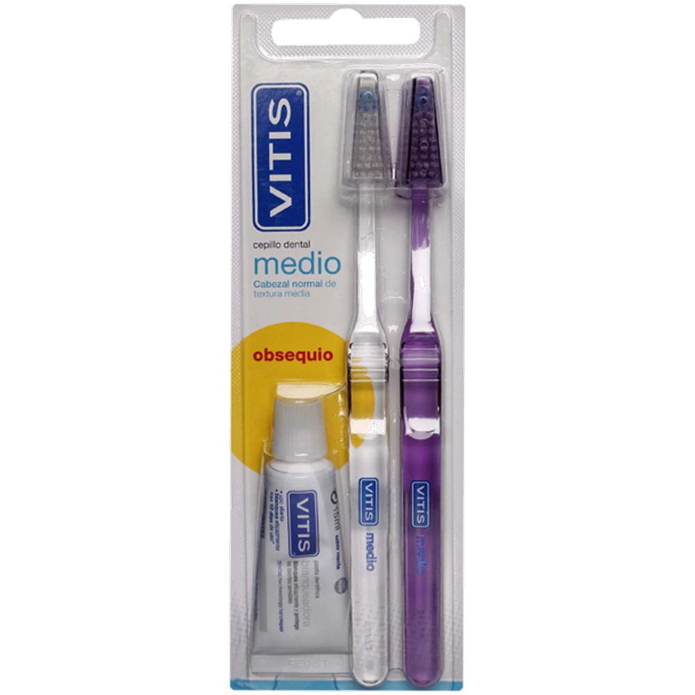 VITIS DUPLO CEPILLOS MEDIO X 2 + PAS BLANQUEADORA X 15 ML PACK