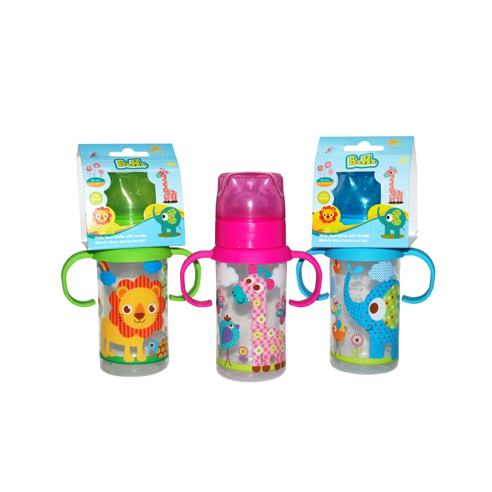 MAMADERA BOCA ESTANDAR CON MANILLA ANIMALITOS X 250 ML