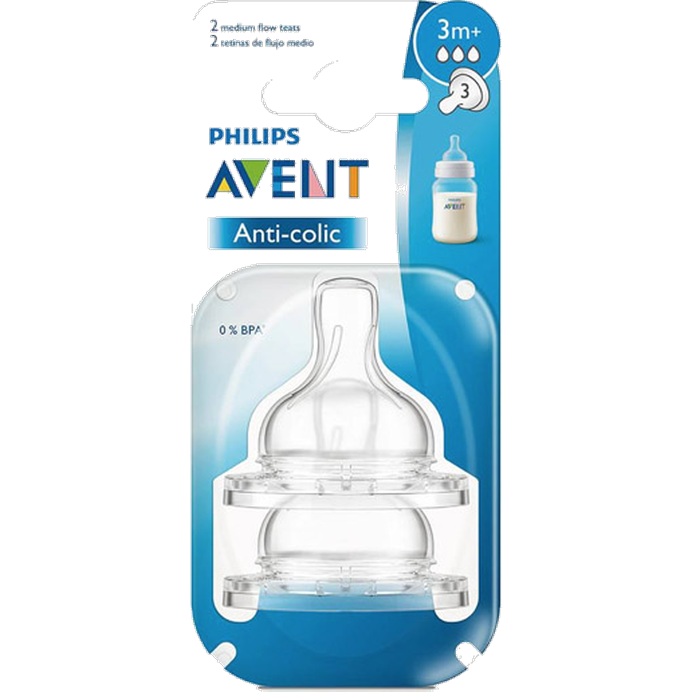 AVENT TETINA ANTICOLICO FLUJO MEDIO 3M+ X 2 UND