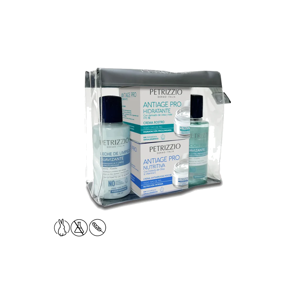 PETRIZZIO CUATRIPACK CREMA DIA + NOCHE + LOCION TONICA + LECHE DE LIMPIEZA