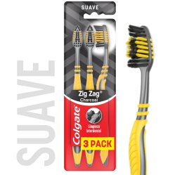 COLGATE CEPILLO DENTAL ZIG ZAG CHARCOAL X 3 UND SUAVE