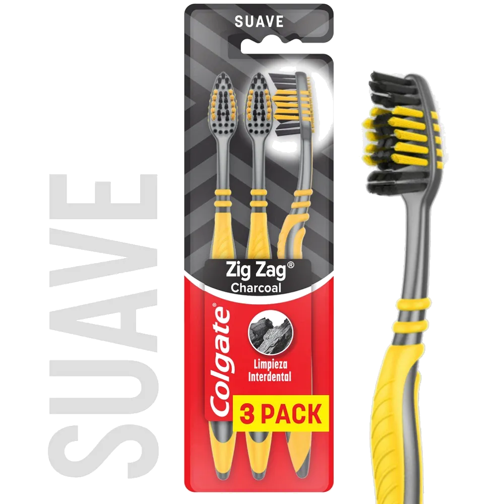 COLGATE CEPILLO DENTAL ZIG ZAG CHARCOAL X 3 UND SUAVE