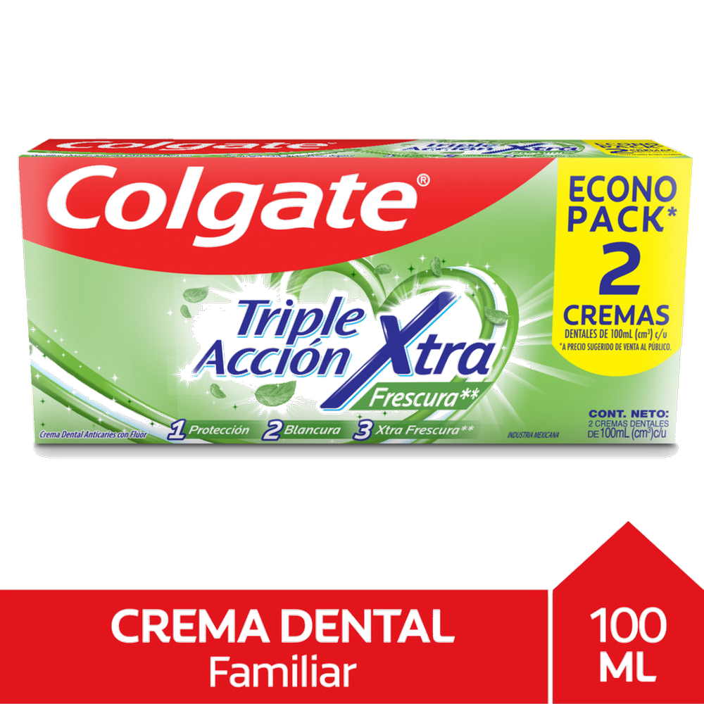 COLGATE CRE TRIPLE ACCION XTRA FRESCURA X 100 ML X 2