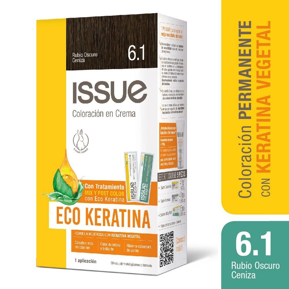 ISSUE ECO KERATINA KIT COLORACION RUBIO OSCURO CENIZA N 6.1