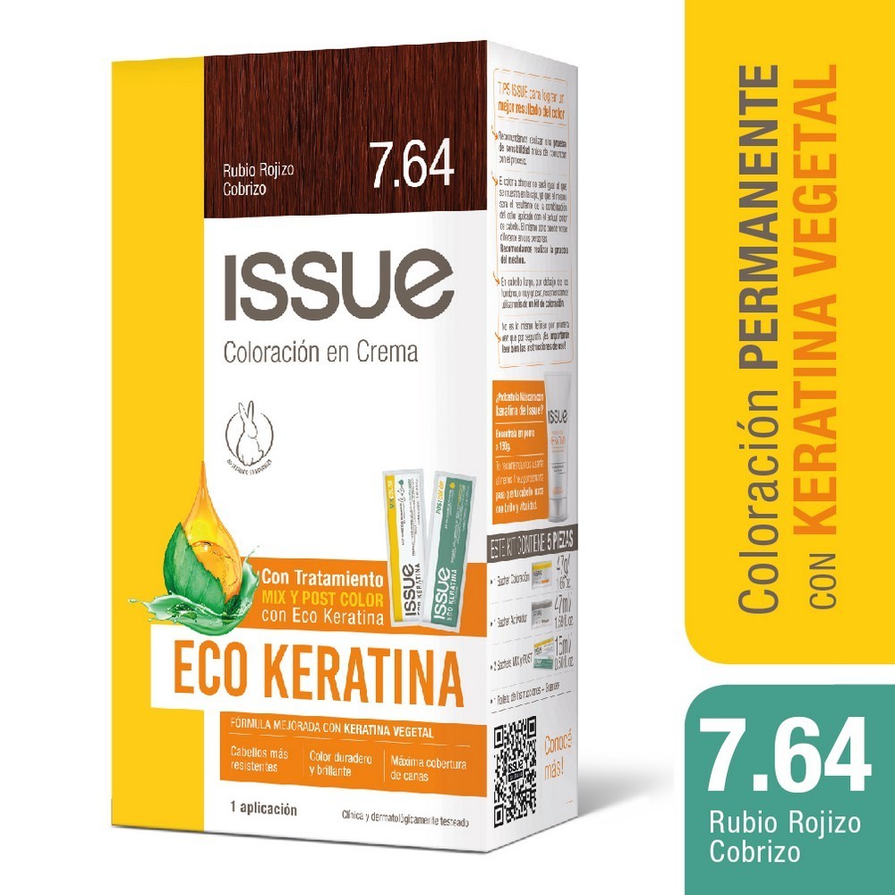 ISSUE ECO KERATINA KIT COLORACION RUBIO ROJIZO COBRIZO N 7.64
