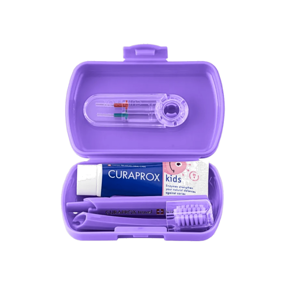 CURAPROX CEPILLO DENTAL KIDS + TRAVEL SET MORADO