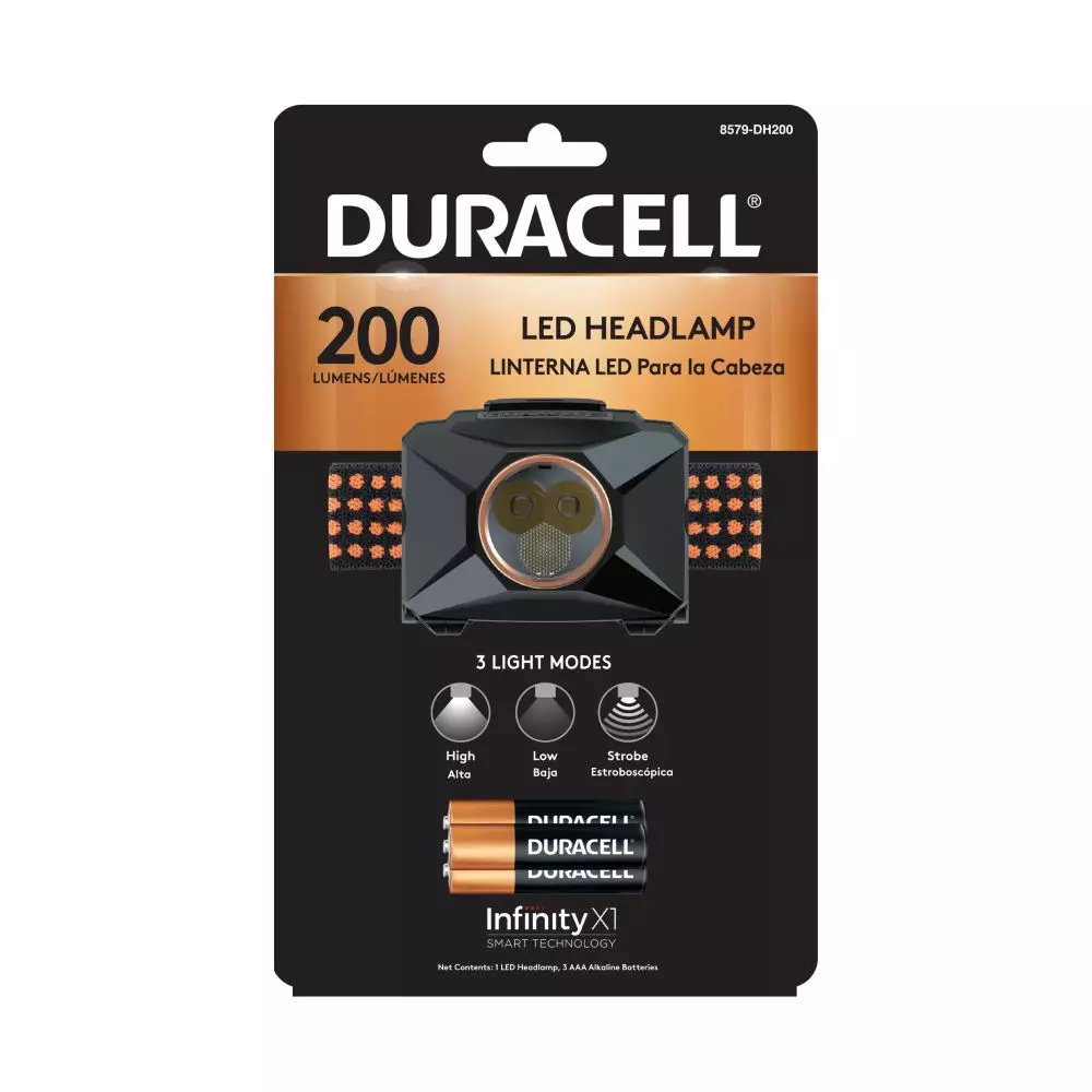 DURACELL LINTERNA MANOS LIBRES 200 LUM + 3AAA