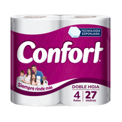 PAPEL HIGIENICO CONFORT DOBLE HOJA 27 MTS X 4 UND