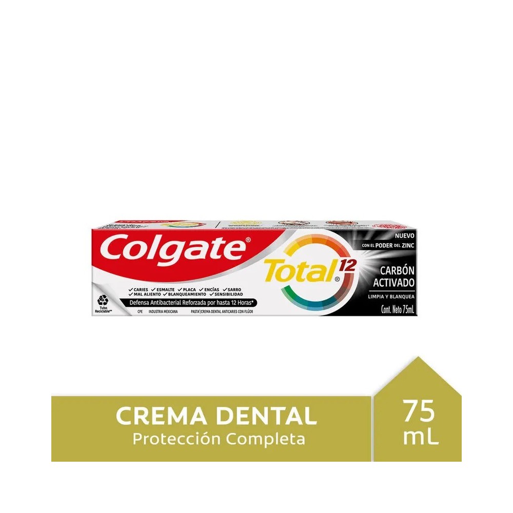COLGATE CRE TOTAL 12 CHARCOAL X 75 ML