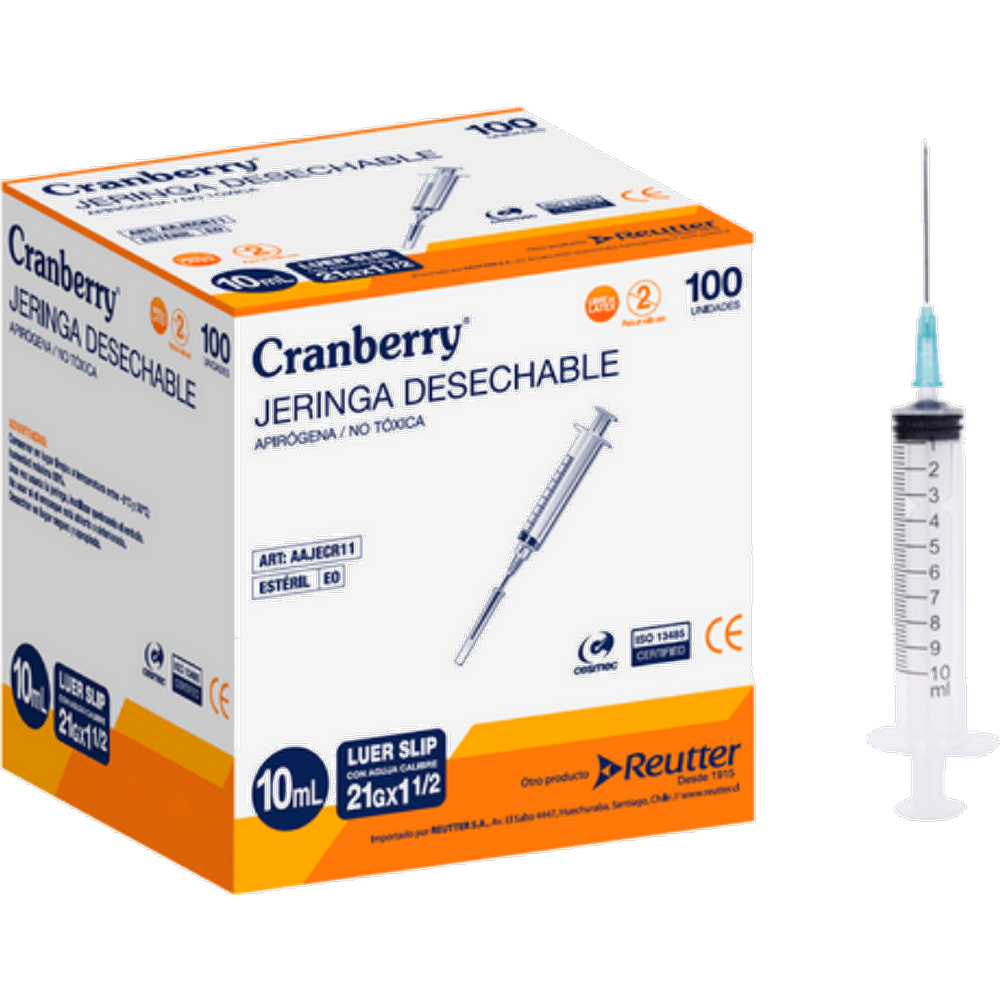 CRANBERRY JERINGA 10 CC LUER SLIP K C/A 21X1 1/2 CAJA X 100 (DM)
