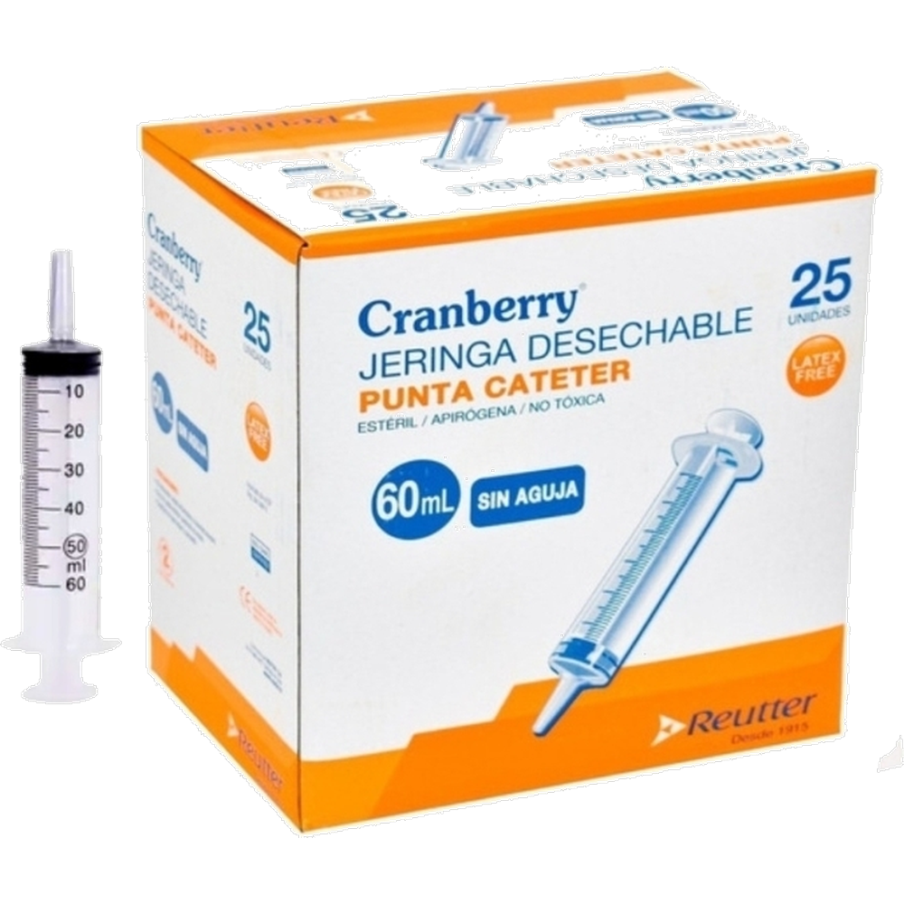 CRANBERRY JERINGA 60 ML SLIP S/A EXCENTRICA CAJA X 25 UNID REUTTER (DM)