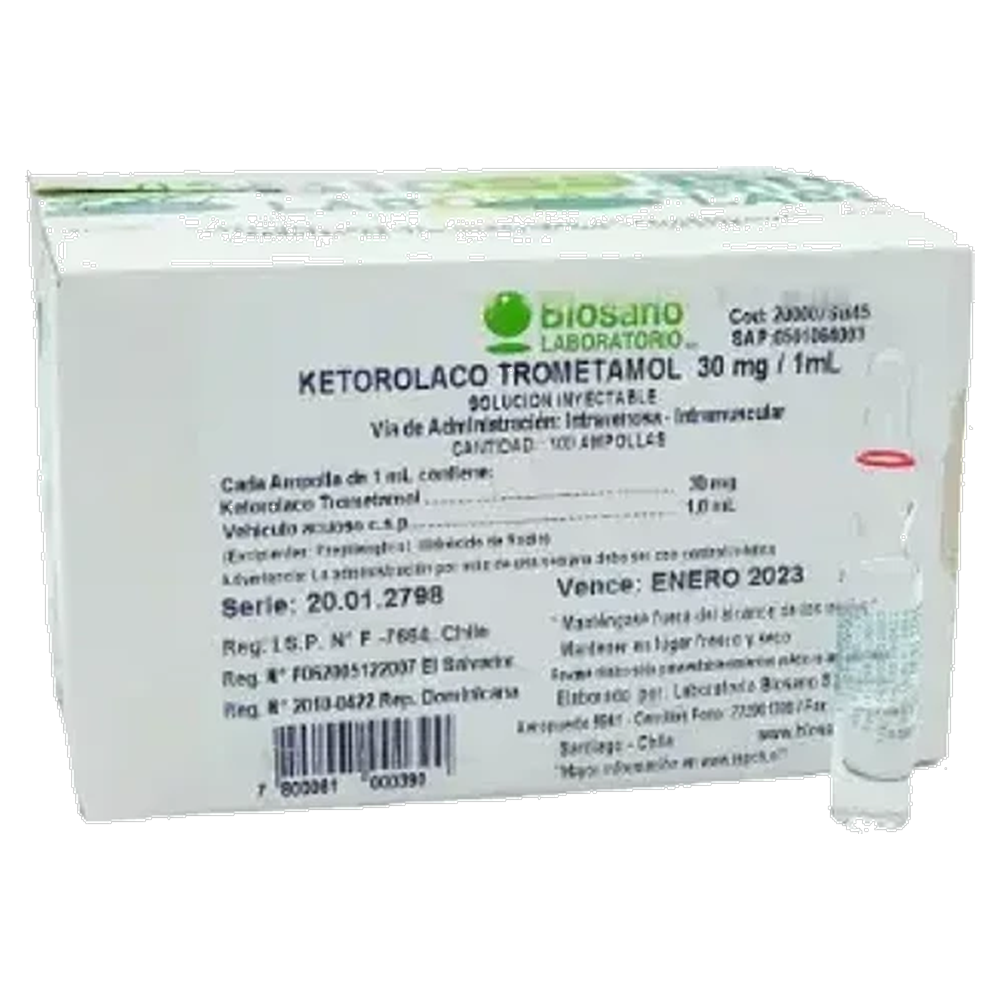 KETOROLACO TROMETAMOL AMP 30 MG/ 1 ML X 100 BIOSANO