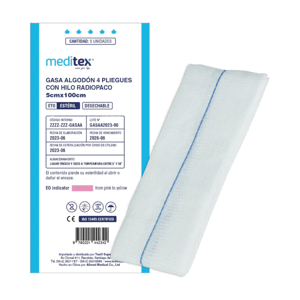 GASA ALGODON 4 PLIEGUES CON HILO RADIOPACO X (5X100CM)X10SOBRES