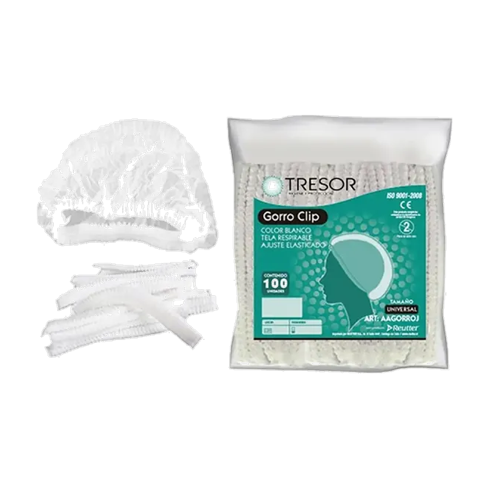 GORRO CLIP BLANCO BOLSA X 100 UND (DM)