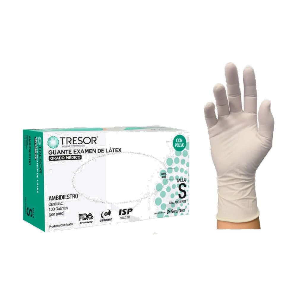 GUANTE EXAMEN LATEX L/P TRESOR S X 100 UND (DM)