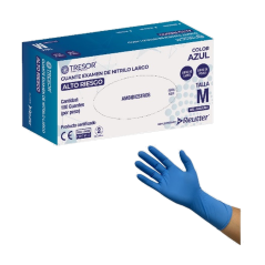 GUANTE EXAMEN NITRILO ALTO RIESGO AZUL M X 100 UND