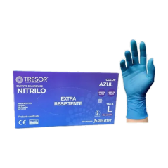 GUANTE EXAMEN NITRILO L/P AZUL TRESOR L X 100 UND (DM)