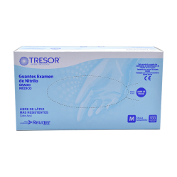 GUANTE EXAMEN NITRILO L/P AZUL TRESOR M X 100 UND