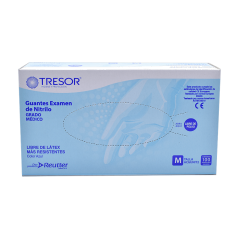 GUANTE EXAMEN NITRILO L/P AZUL TRESOR M X 100 UND