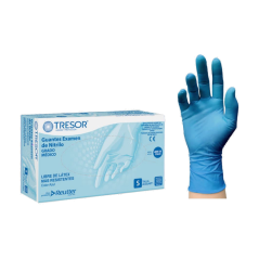 GUANTE EXAMEN NITRILO L/P AZUL TRESOR S X 100 UND (DM)