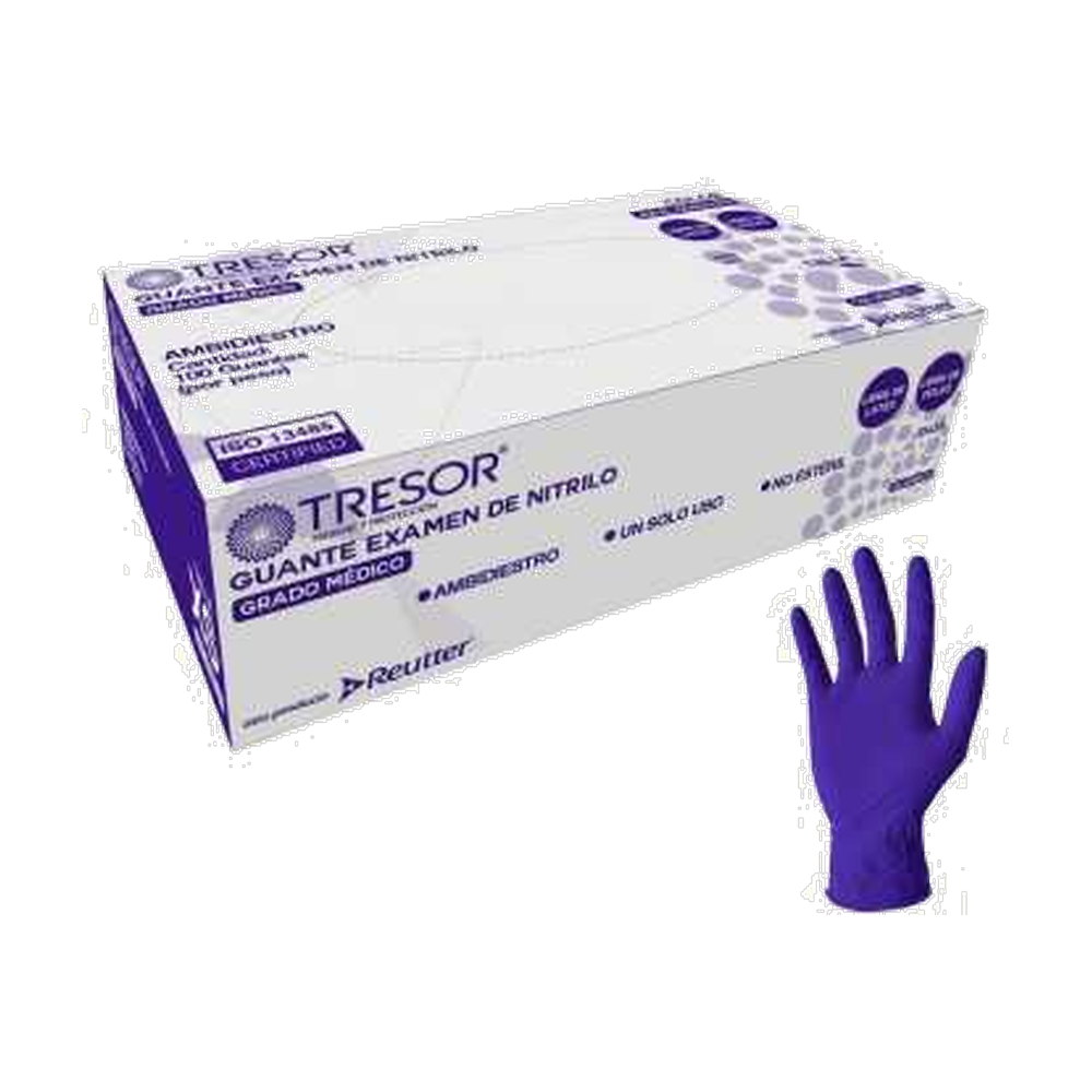 GUANTE EXAMEN NITRILO L/P COBALTO TRESOR L X 100 UN (DM)