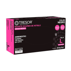 GUANTE EXAMEN NITRILO L/P NEGRO TRESOR L X 100 UND (DM)
