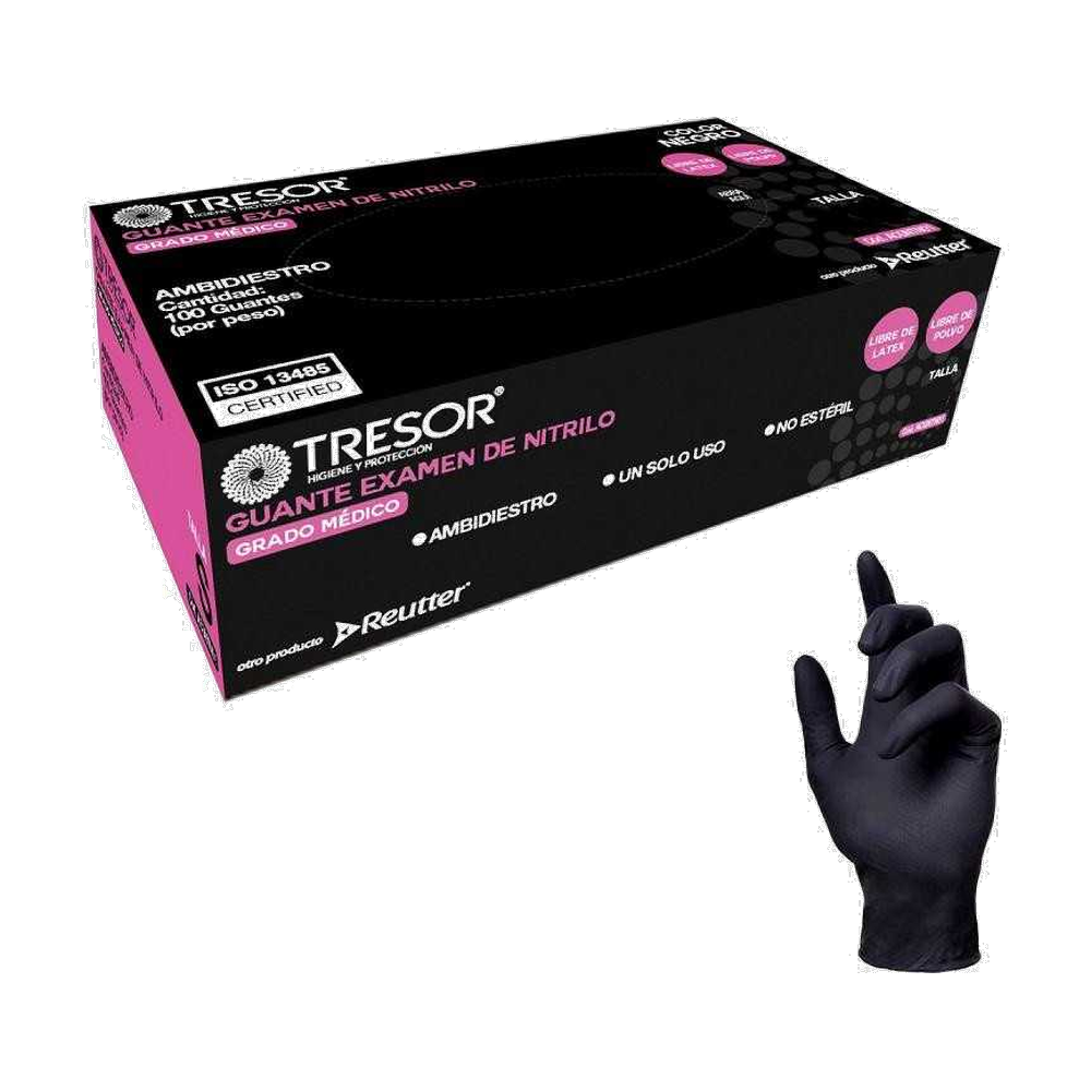 GUANTE EXAMEN NITRILO L/P NEGRO TRESOR XL X 100 UND (DM)