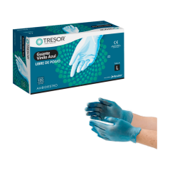 GUANTE EXAMEN VINILO L/P AZUL TRESOR L X 100 UND (DM)