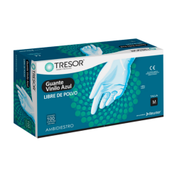 GUANTE EXAMEN VINILO L/P AZUL TRESOR M X 100 UND (DM)