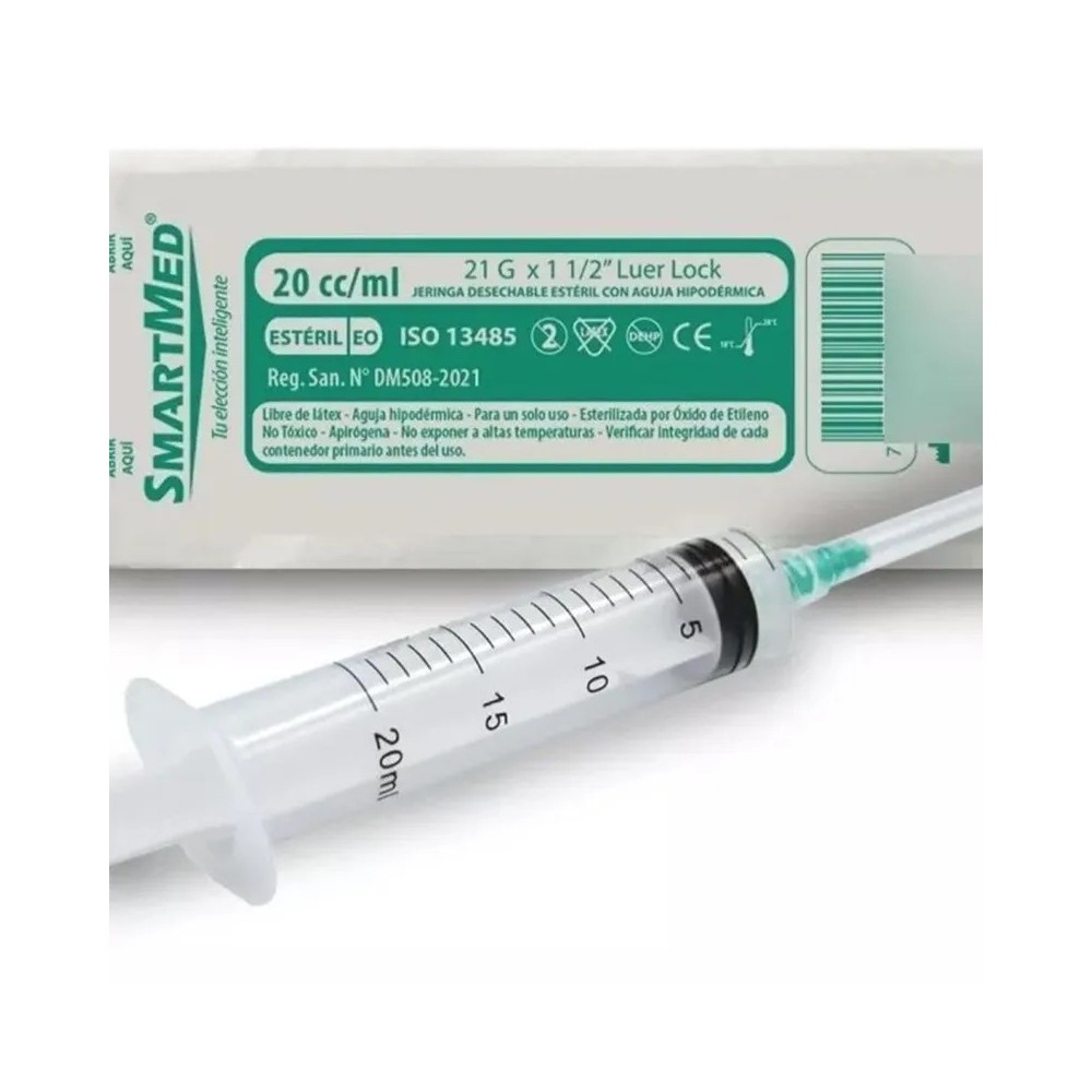 JERINGA 20 CC LUER SLIP C/A 21GX1 1/2 X 50 SMARTMED (DM)