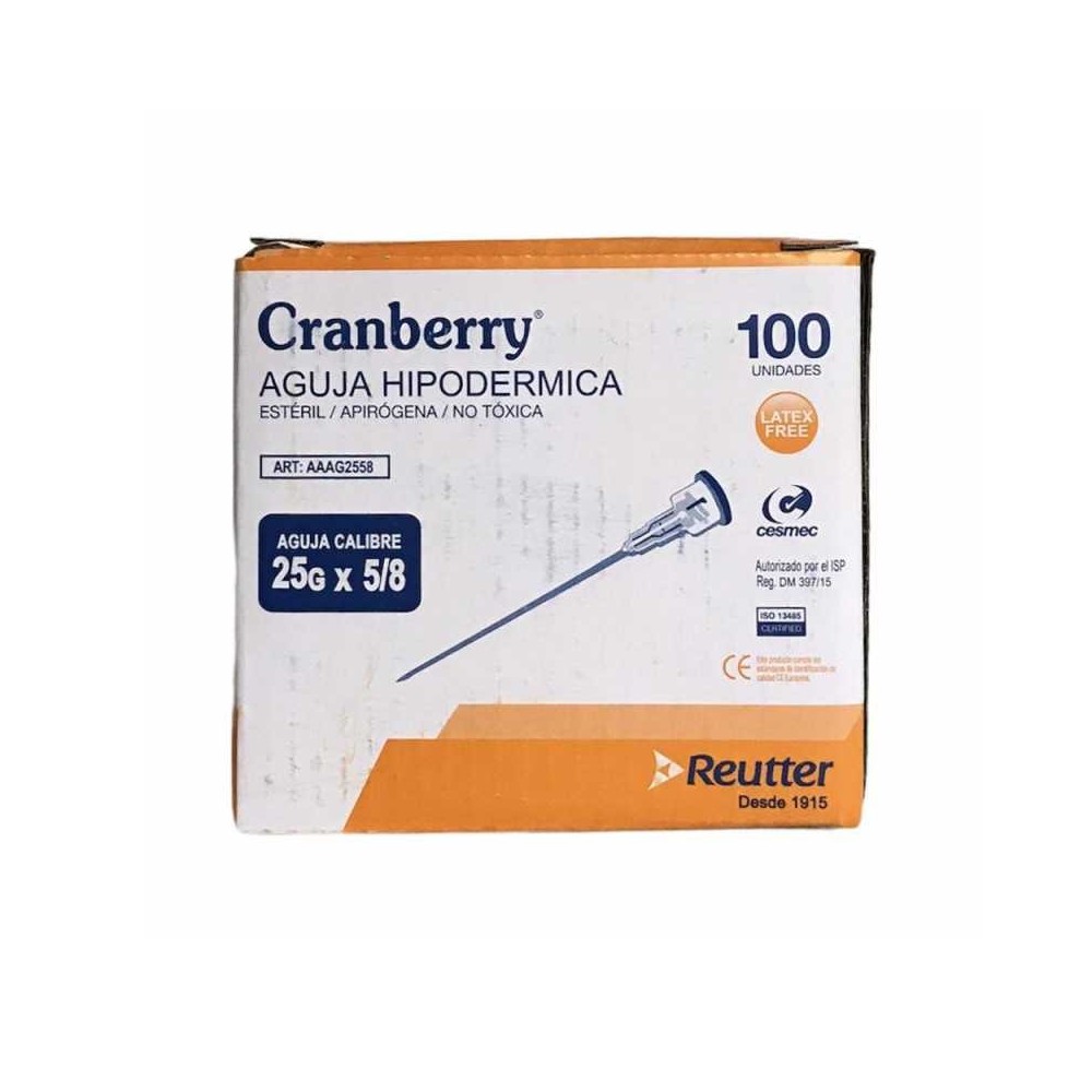 AGUJA HIPODERMICA 25 X 5/8 CAJA X 100 CRANBERRY (DM)