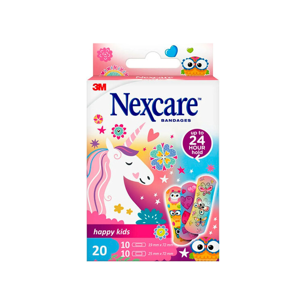 3M NEXCARE PARCHES HAPPY KIDS PERMANECEN HASTA 24HRS. 2 TAMAÑOS DISEÑO NIÑAS X20