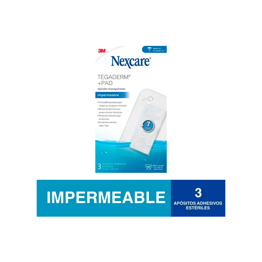 3M NEXCARE TEGADERM+PAD APOSITOS TRANSPARENTES  7 DIAS 6X10CM X3