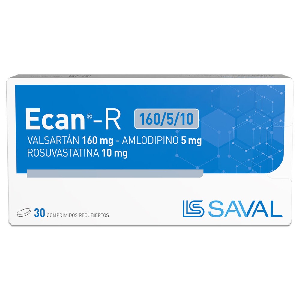 Ecan-R Valsarantan 160mg Amlodipino 5mg Rosuvastatina 10mg 30 Comprimidos Recubiertos