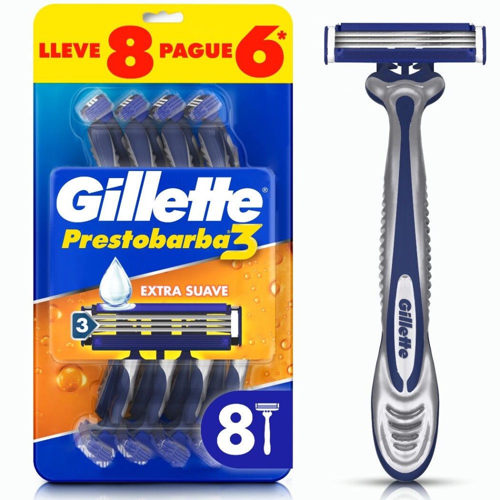 Máquina de Afeitar Gillette Prestobarba3 8 Unidades Máquina de Afeitar Gillette Prestobarba3 8 Unidades