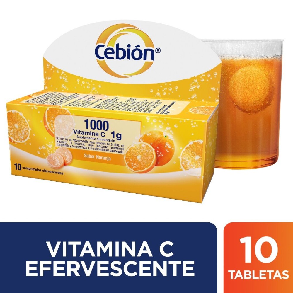Cebión 1g Comprimidos Efervescentes de Vitamina C Naranja 10 Unidades