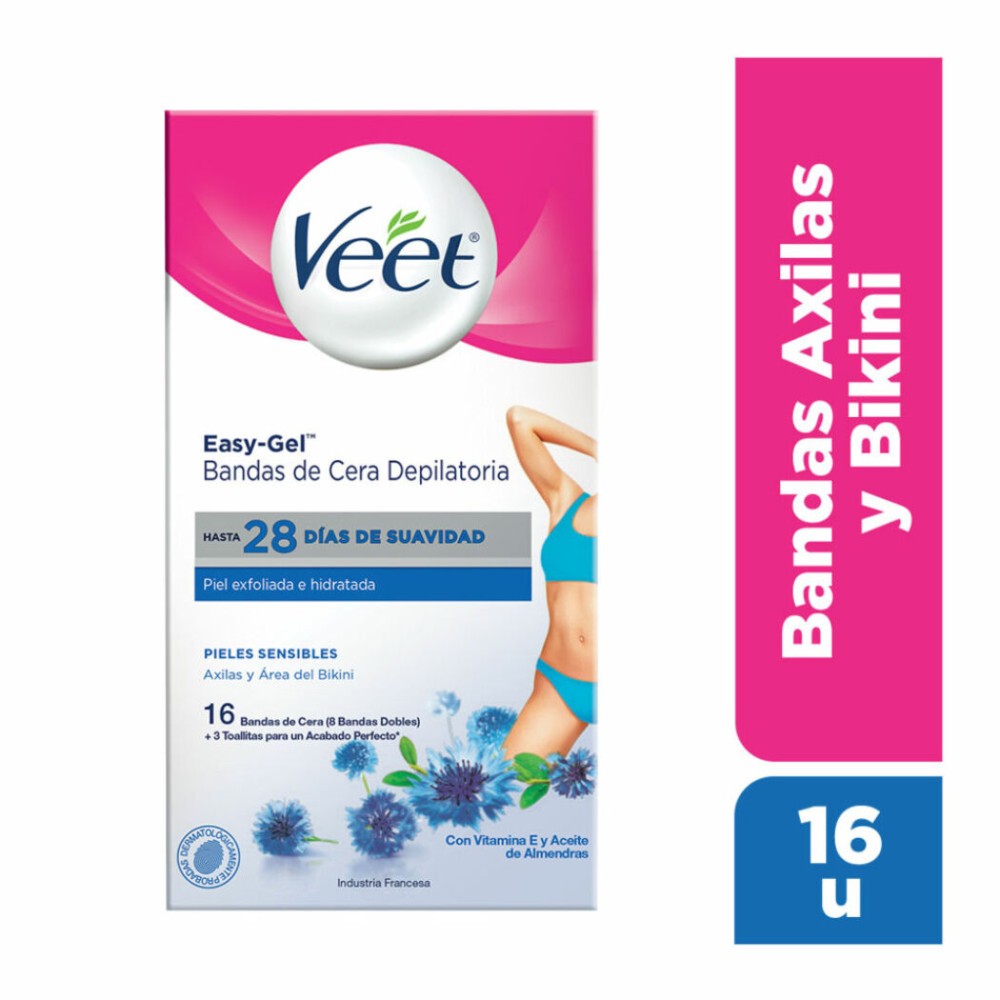 Veet Bandas de Cera Depilatoria Axila & Bikini Piel Sensible Gelwax 16 Unidades