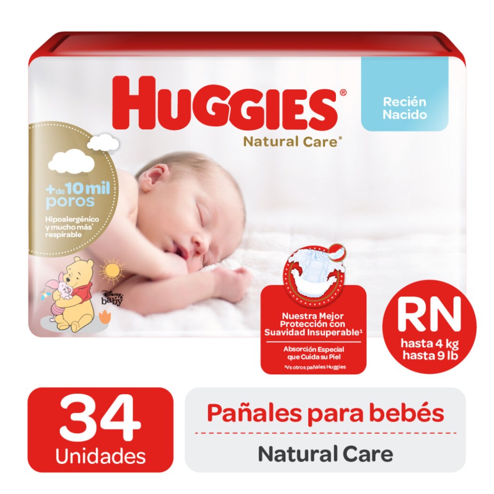 Pañales Huggies Natural Care RN 34 Unidades Pañales Huggies Natural Care RN 34 Unidades