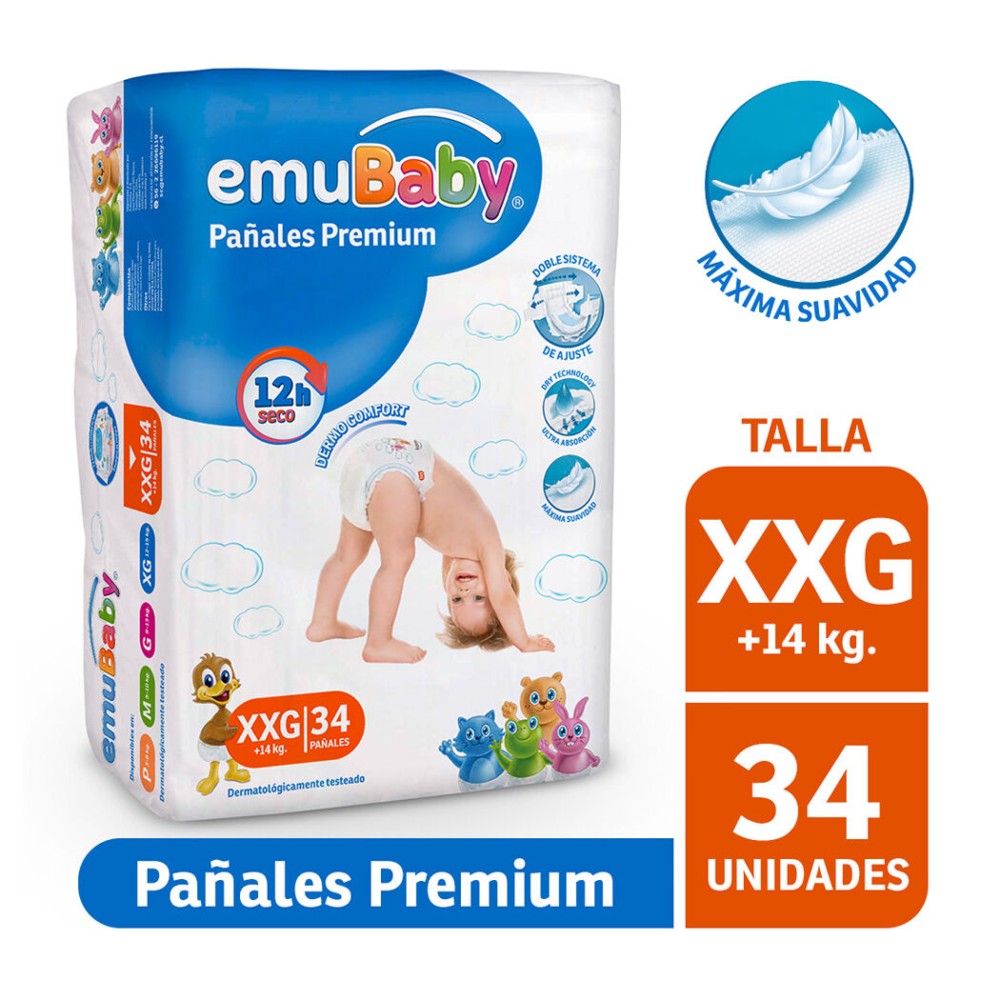 Pañal Desechable Emubaby Premium Talla XXG 34 Unidades Pañal Desechable Emubaby Premium Talla XXG 34 Unidades