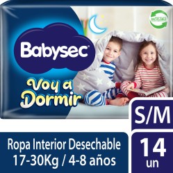 Pañales Babysec Voy a Dormir Pants Talla S/M 14 Unidades