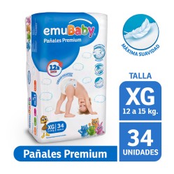 Pañal Desechable EMUBABY Premium Talla XG 34 Unidades