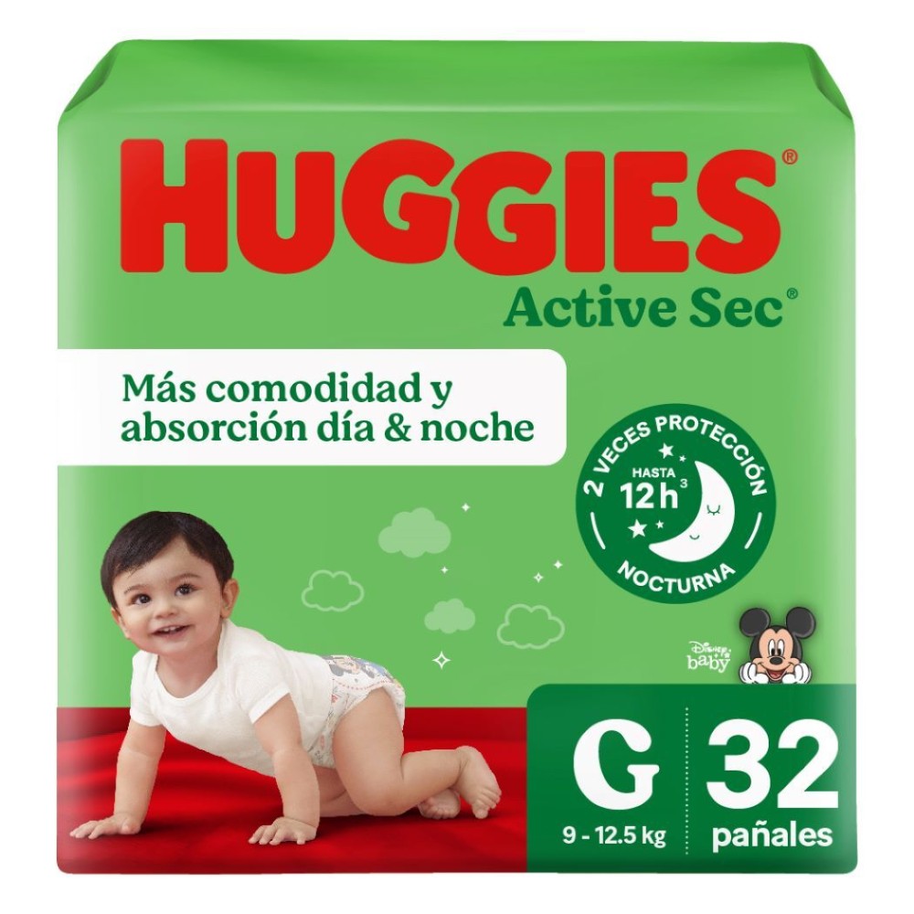 Pañales Huggies Active Sec Talla G 32 Unidades
