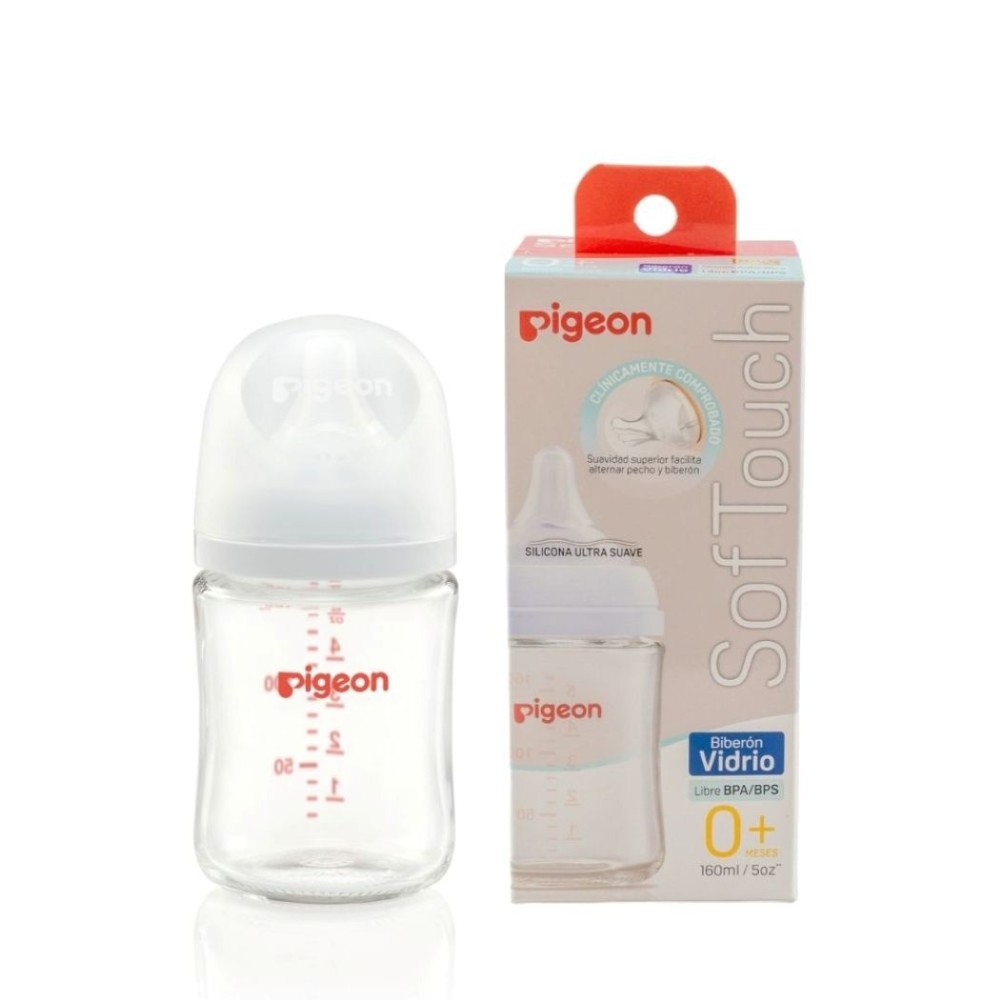 Pigeon Mamadera de vidrio con boca ancha de 160ml Pigeon Mamadera de vidrio con boca ancha de 160ml
