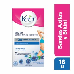 Veet Bandas de Cera Depilatoria Axila & Bikini Piel Sensible Gelwax 16 Unidades