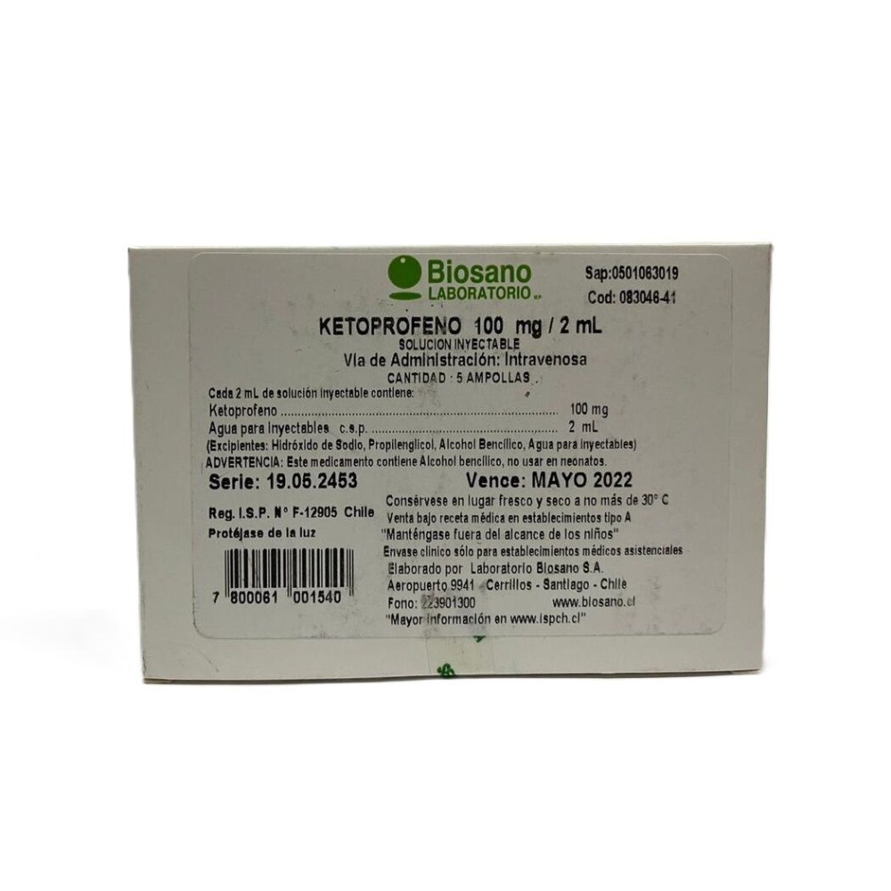 Ketoprofeno 100mg/2ml Inyectable 5 Ampollas  PRECIO UN MEDIDA $122475